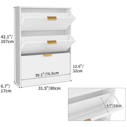 VOWNER Shoe Storage Cabinet with 3 Flip Drawers, Shoe Organizer Cabinet for Entryway, Freestanding Shoes Rack Cabinet
