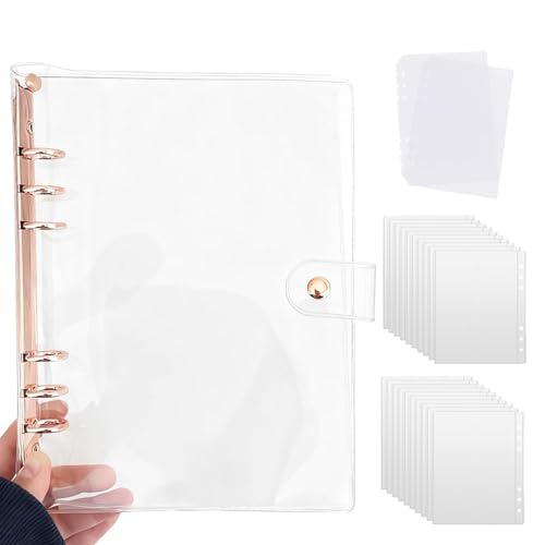 A5サイズ シール帳 バインダー 透明 6穴 シール台紙20枚付き＋シールPP専用台紙×2枚 手帳 シール収納 大きいサイズ コラージュノート 推し活 女の子 オリジナル作成 クリアタイプ (ローズゴールド)の画像