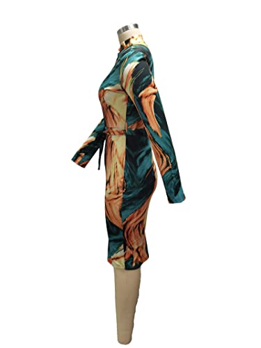 Image of ECHOINE Women's Vintage Print Bodycon Midi Dress Sleeveless Mock Neck Slim Fit Party Club Dress