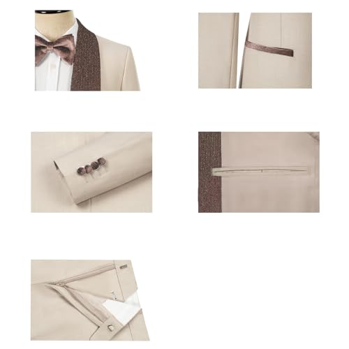 Men's Slim Fit Tuxedo, Shiny Velvet Shawl Collar 3 Piece Suit, Party Jacket Vest Pants & Bow Tie Set4
