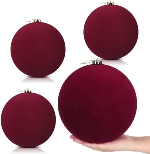 Hollowfly 4 Pcs 8 Inch Extra Large Velvet Christmas Balls Oversiz...