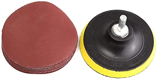 Image of AASONS Sand Paper (5 inch) 125mm Hook and Loop Sanding Discs Sandpaper For Grinder And Drill Machine With Backing Pad And Adaptor (M10 Pad + 10 Wheels Of 120 Grit)
