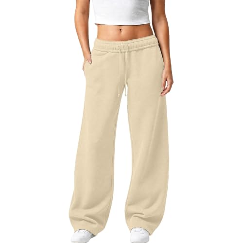 XINGJIAARTS Barrel Leg Sweatpants Women Low Rise Drawstring Wide Leg Sweat Pants Casual Athletic Jogger Pants with Pockets Beige XX-Large (xx_l) - image 1