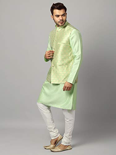 Image of Uri and MacKenzie Men's Silk Blend Kurta Churidar Pyjama with Stylish Nehru Jacket