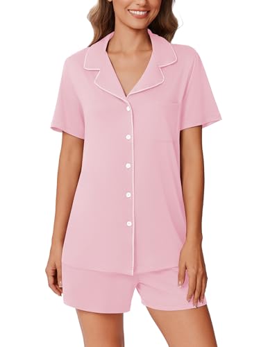 Image of Ekouaer Pajamas Set for Women 2 Piece Pjs Short Sleeve Sleepwear Button Down Lounge Shorts Sets S-XXL