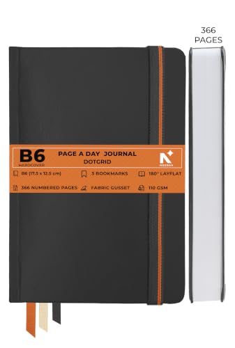 Image of NEORAH -B6 DOTTED | 368 Pages - 110 Gsm | PAGE A DAY JOURNAL (17.5 X 12.5 cm)-Hardcover Dot Grid Notebook |Back Pocket |3 Silk Book Mark - Completely HANDMADE for Journaling,writing - BLACK