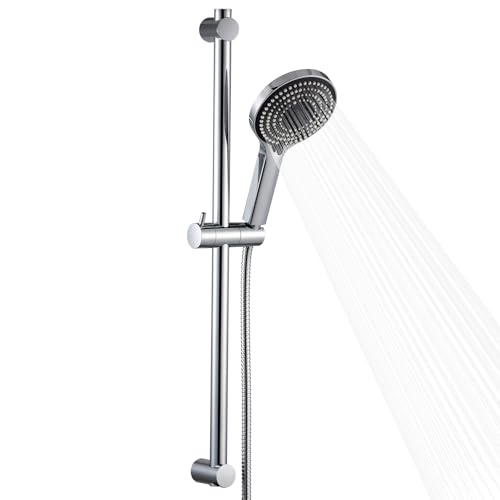 OFFO Shower Slide Bar with 6 Modes Shower Head Set, 1.5m Stainless Steel Hose,Adjustable 70cm Riser Rail and High Pressure Handheld Showerhead,Chrome