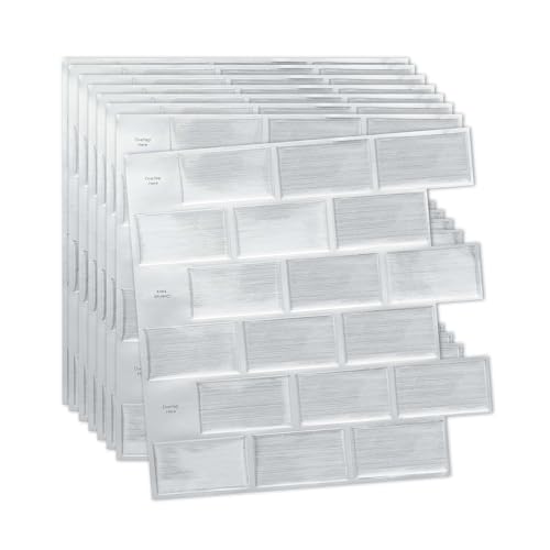 10-Sheet Peel and Stick Backsplash Tile Sticker Vinyl Wall Covering Removable Waterproof Stick on Backsplash for Kitchen, Bathroom, Counter Top (12"x1