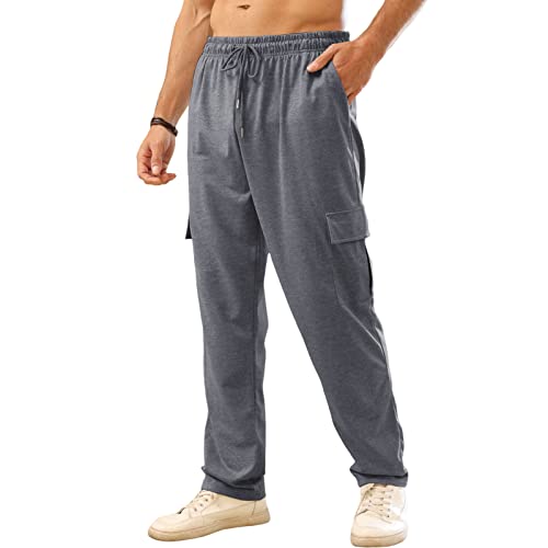 Ctu Mens Workout Cargo Sweatpants Athletic Pants Open Bottom Joggers Casual Baggy Sweatpants With Pockets Darkgrey #TOP4