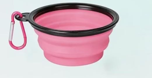 Ciotola Pieghevole per Cani e Gatti,Silicone,con Moschettone, 350ml, BPA Free (rosa)