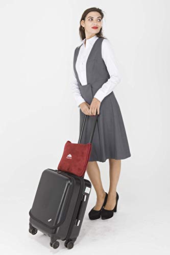 Image of BlueHills Premium Soft Travel Blanket Pillow Airplane Blanket Packed in Soft Bag Pillowcase with Hand Luggage Belt and Backpack Clip, Compact Pack Large Blanket for Any Travel (Red T001)