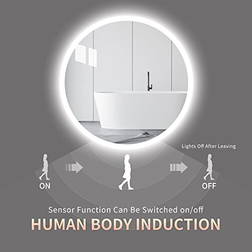 Ganpe Led Bathroom Mirror, 28 Inch Round Human Body Induction, Flameless Illuminated Dimmable Anti Fog Ip44 Waterproof Wall Mounted Blacklit Vanity Mirror With Lights #TOP2