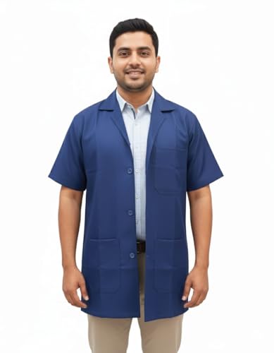 Image of Engineering Lab Apron for Engineering students | Unisex Navy Blue Lab Coat | Short Sleeves | 3 Pockets Apron Lab | Made for Engineering students /Industrial use