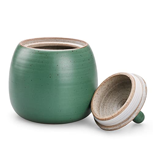Image of Retro Kitchen Canisters Ceramic Food Storage Jar Roud Shape with Silicone Airtight Lid for Tea, Coffee, Nuts, Herb, Spice, Sugar (Green)