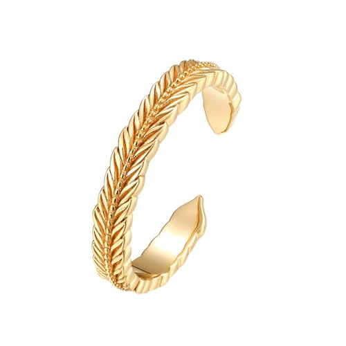 Bague ouverte femme cadeau idéal anneau plume ajustable plaqué or 10k