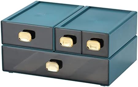 OSteed Office Desk Organiser Drawers, Stackable Desktop Storage Drawer, Plastic A4 Drawer Organiser, Stationery Storage Unit, Letter Box, Countertop Tabletop Toiletry Storage Drawers, 4 Mixed Blue