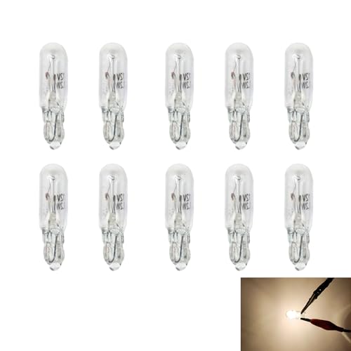YYTQP 10 PCS T5 Car Wedge Light 12V 1.2W Miniature Bright Auto Dashboard Gauge Side Light Bulb Lamp Multifunctional Width Indicator Light Instrument bulb Lighting Accessories for Most Cars (White)