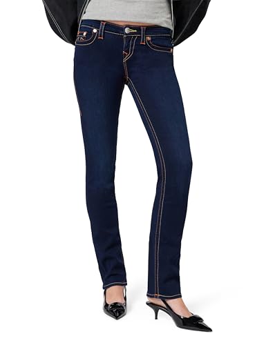 Image of True Religion Women's Billie Mid Rise Straight Leg Rinse Jean, Minimal Abrasion, 32
