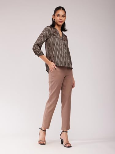 Image of FableStreet Women Formal & Casual Top | V-Neckline with Gathered Back Detail & Three-Quarter Sleeves | Premium Satin Fabric for Office Wear & Sophisticated Outings