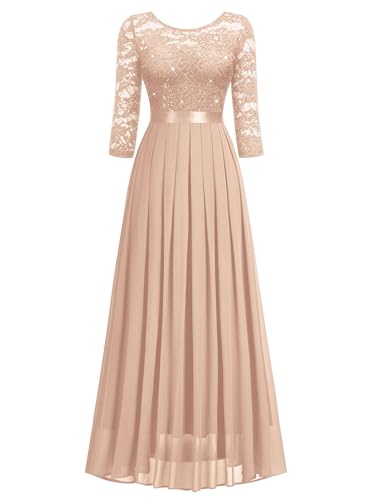 Party Maxi Dress With Ruffles Miusol Women's Sequined Floral Lace Maxi Dress  - Wedding Party Formal Gown Elegant Evening Gown