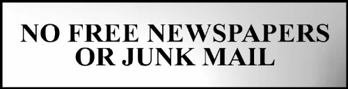 Image of No free newspapers or junk mail Safety Sign - polished chrome effect plastic - 200 x 50mm