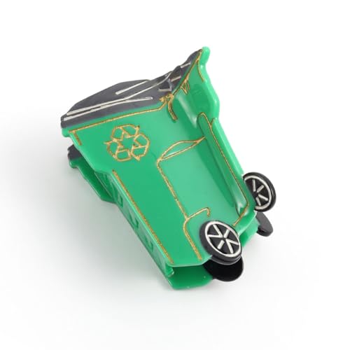 Dustbin Novelty Fun Acetate Hair Claw Personalized Recycling Truck Shaped Hair Clip for Women Girls Gift, Green and Black 1 Piece