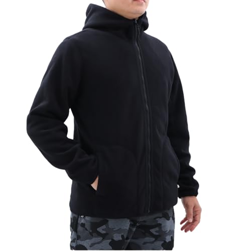 BWBIKE Chaqueta de Forro Polar para Hombre Chaqueta Polar con Capucha Reversible Abrigo de Invierno de Manga Larga con Cremallera Completa Ropa de Abrigo de Invierno para Hombre y Mujer, Negro, XL