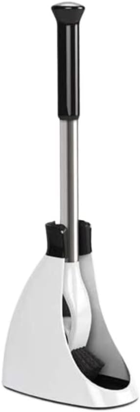 Toilet Brush Corner Toilet Brush Holder, Stainless Steel Handle Grips Compact Toilet Brush with Caddy, Under Rim Brush Durable Base Toilet Tools