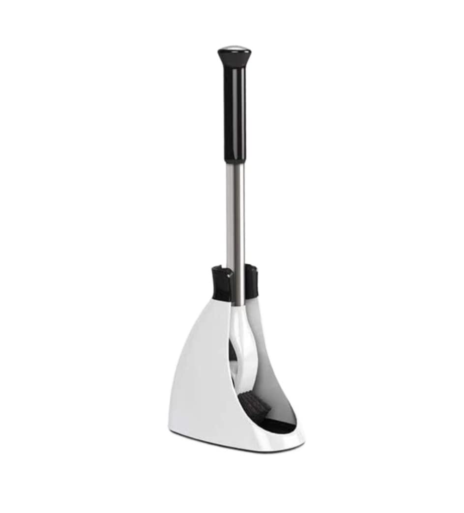 Cepillo Baño Escobillero De Esquina, Empuñaduras Mango Acero Inoxidable, Escobilla Inodoro Compacta con Carrito, Cepillo para Debajo del Borde, Base Duradera Escobillas Portaescobillas