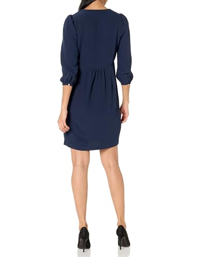 Image of Tommy Hilfiger Women's 3 /4 Sleeve V-Neck Pleat Front Mini Dress