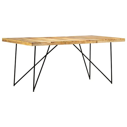 Image of SooIarix Dining Table 180 x 90 x 76 cm Mango Solid Wood, Industrial Style, Steel Legs, Dining Room Tables, Small Dining Table, Extendable, Polished and Varnished