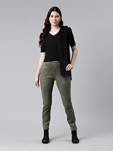 Image of GO COLORS Women Solid Mid Rise Suede Treggings