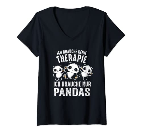 Womens Panda Therapy Panda Bear V-Neck T-Shirt