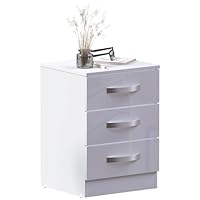 Vida Designs High Gloss 3 Drawer Bedside Rectangular Nightstand Cabinet, White, 36 cm D x 40 cm W x 56 cm H