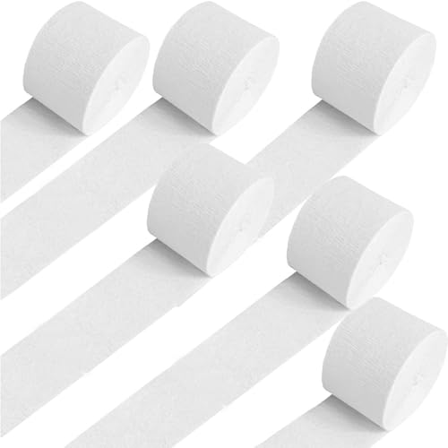 White Crepe Paper - 6 Rolls Beautiful Streamers for Wedding, Birthday and Other Celebrations - 4.5cm x 25m (1.8 Inch x 82 Ft/Roll)