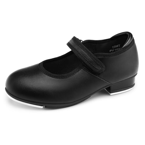 Stelle Tap Shoes for Girls Toddler PU Tap Dance Shoes for Toddler/Little Kids/Big Kids(Black Matte 9MT)