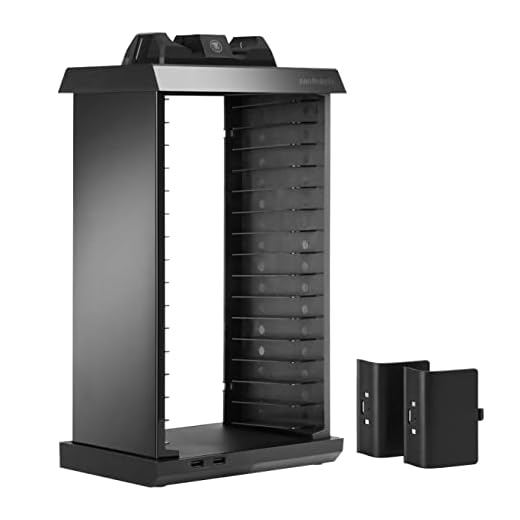 snakebyte Xbox One CHARGE:TOWER PRO - Games Tower mit Ladestationen für 2 Xbox One 4 Controller, 2 USB-Steckplätze, Platz für 15 Spiele und Blu-rays - Gaming Organizer und Charging-Station