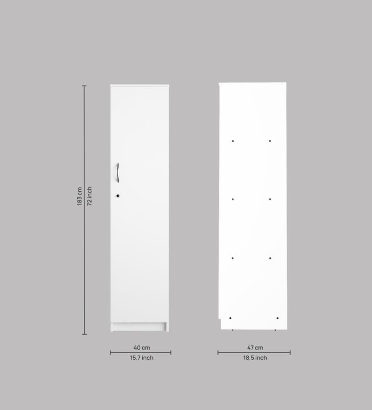 Image of Sonic Multipurpose 1-Door Wardrobe | Engineered Wood | 4 Spacious Shelves & Drawer | White Finish | Compact & Durable | Easy Knock-Down Assembly