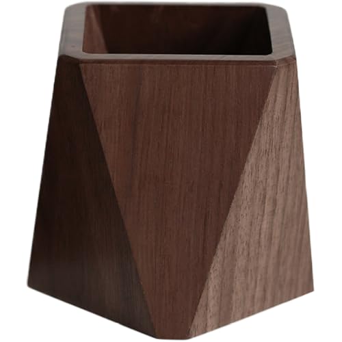 Faroby Portalápices de madera natural vintage, taza de lápiz de escritorio geométrica para suministros de oficina de pincel de maquillaje