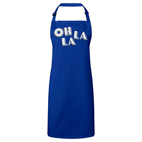 Tablier cuisine bleu Oh La La anti taches pour vêtements protégés