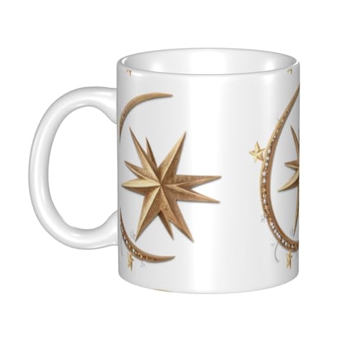 Gpkgsigt Faltbare Keramiktasse mit Sternen und Mond, für Cappuccino, Latte, Müsli, Joghurt, Milch, heiße oder kalte Getränke, Mikrowellenofen