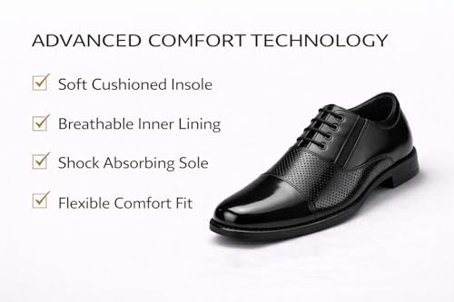 Image of BROADX Men's Stylish Comfortable Black Leather Dress Shoes, 8000B Lace up Formal Shoe's Elegant & Comfortable Office Wear Oxford Style Color Black