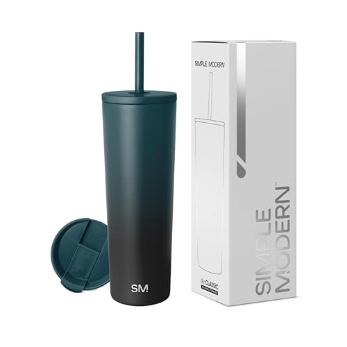 Image of Simple Modern Insulated Tumbler with Lid and Straw | Iced Coffee Cup Reusable Stainless Steel Water Bottle Travel Mug | Gifts for Women Men Her Him | Classic Collection | 28oz | Moonlight