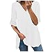TIMEMEAN Blouses pour Femme Chemisier Décontracté Retroussé à Manches Longues Et Col en V Haut Fluide en Mousseline De Soie De Couleur Unie