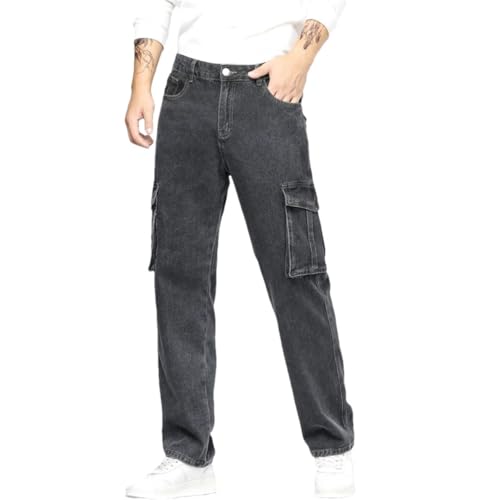 Men's Pocket Workwear Jeans Loose Straight Tube Non Elastic Wear-Resistant Denim Pant