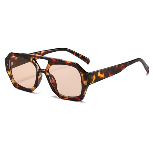 Mirkcittle Trendy Square Aviator Sunglasses for Women Men Hexagonal Thick Frame Double Bridge Designer Inspired Sun Glasses