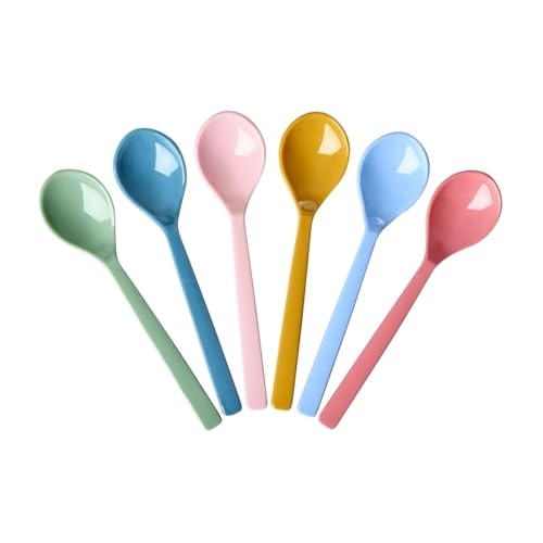RICE Teelöffel 6er Set „All You Need is Love and…“ – bunte Dessertlöffel aus robustem Melamin – BPA-frei, spülmaschinenfest, lebensmittelecht, 14,5 cm