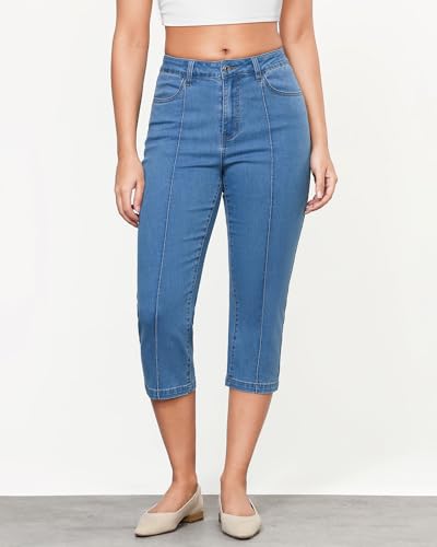 GRAPENT Capri Jeans for Women High Waisted Stretchy Denim Capris Front Seamed Cropped Skinny Slim Fit Jeans with Pockets3