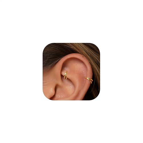 2 PCS Small Cartilage Double-Hoop Helix Conch Piercing Earrings With Cubic Zirconia For Women Trendy 14K Gold Plated Stainless Steel Sets Jewelry (Gold 2pcs-16g-8G)