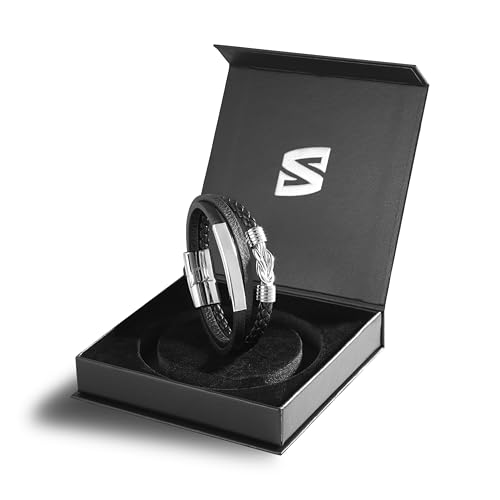 Image of SERASAR Premium Leather Bracelet Men | Stainless Steel Magnetic Clasp | Three Colors | Jewelry Box Included